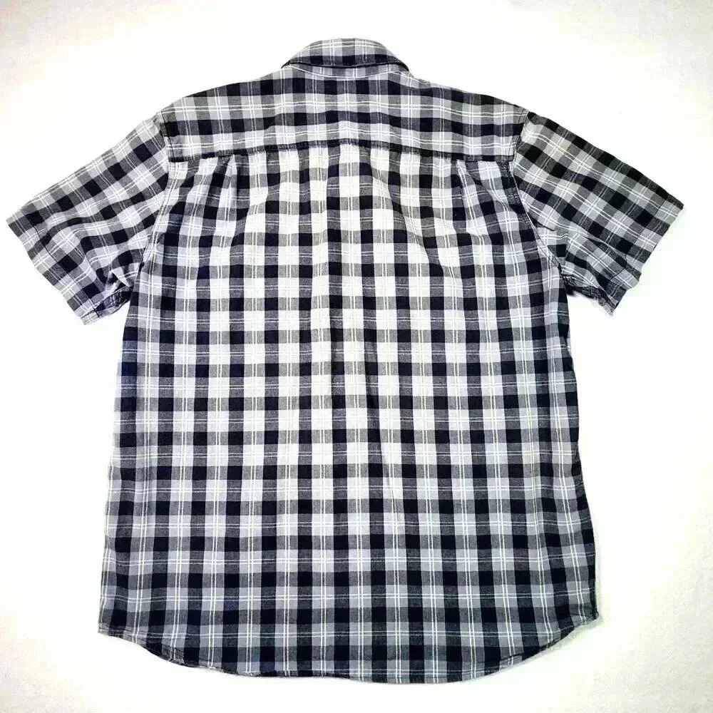 Carhartt Men's Loose Fit Midweight Shirt Large Short Sleeve Blue Plaid Button Up - Picture 7 of 15